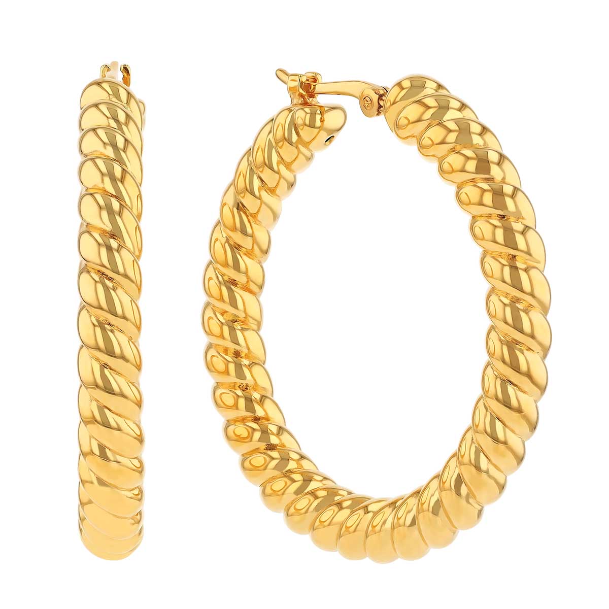 Yellow Gold Twisted Hoop Earrings, 4 x 30 mm